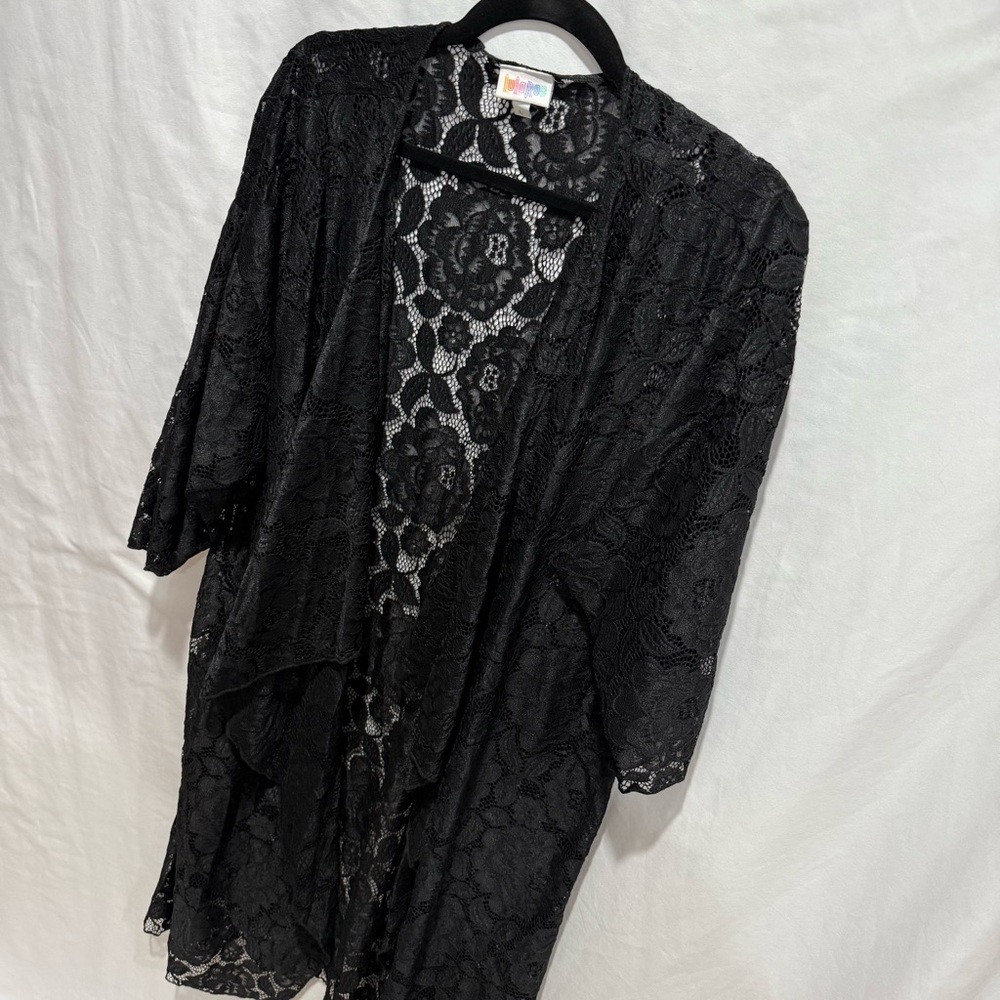 LuLaRoe Black‎ Lace Kimono Duster Cardigan Large Festival Whimsigoth Lingerie - Picture 2 of 14